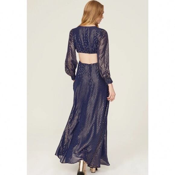 DELFI Collective Cerise Cutout Middle Blue Metallic Gold Dotted Gown Dress L - Picture 3 of 15